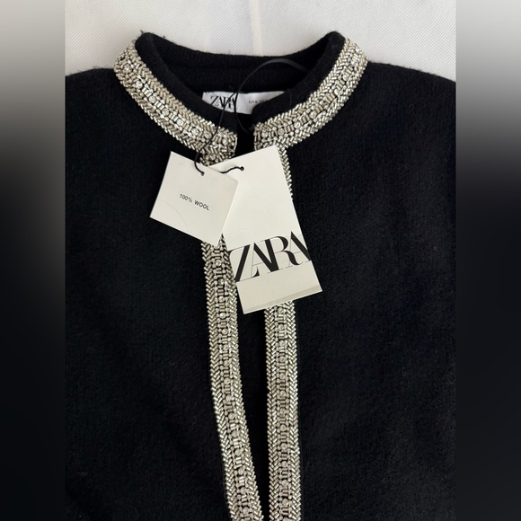 NWT Zara Jacket | ZARA 100% WOOL BEADED CARDIGAN/ JACKET (Size: M) - Picture 4 of 16